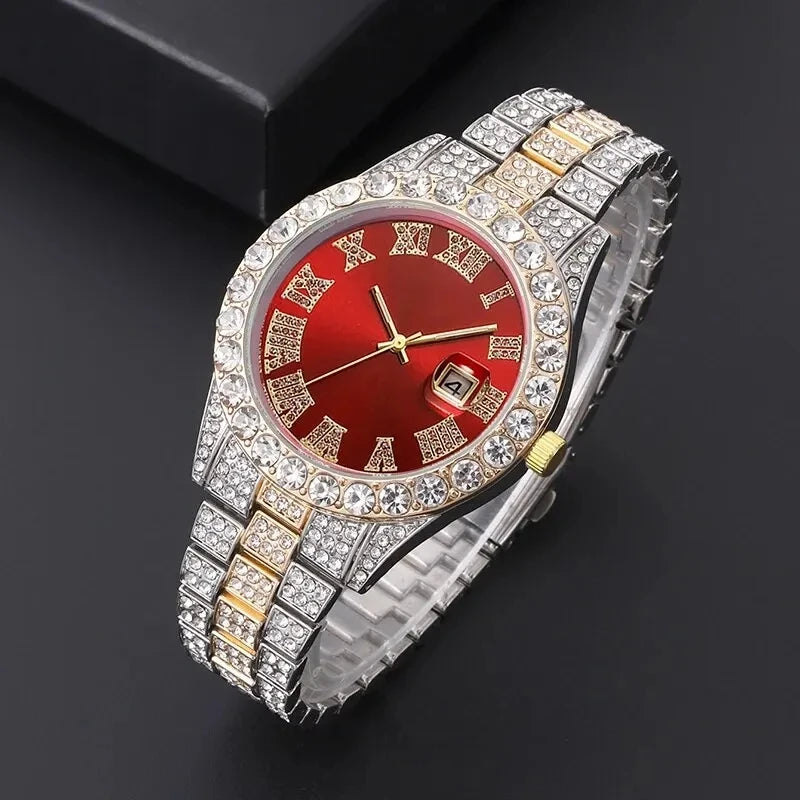 Reloj Unisex de Lujo con Diamantes + Pulsera Dorada Alta Calidad