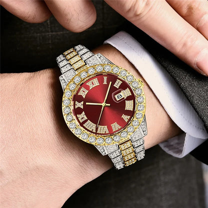 Reloj Unisex de Lujo con Diamantes + Pulsera Dorada Alta Calidad