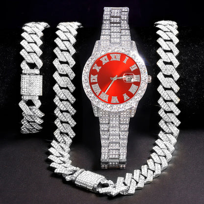 Joyas Hip-Hop: Reloj + Cadena + Pulsera Plata Oferta especial promoción